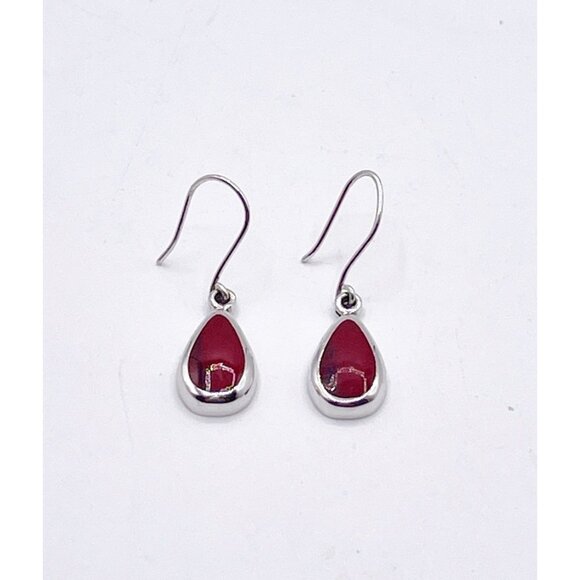 Vintage ATI Mexico Sterling Silver Carnelian Teardrop Dangle Earrings 925 - Picture 1 of 9